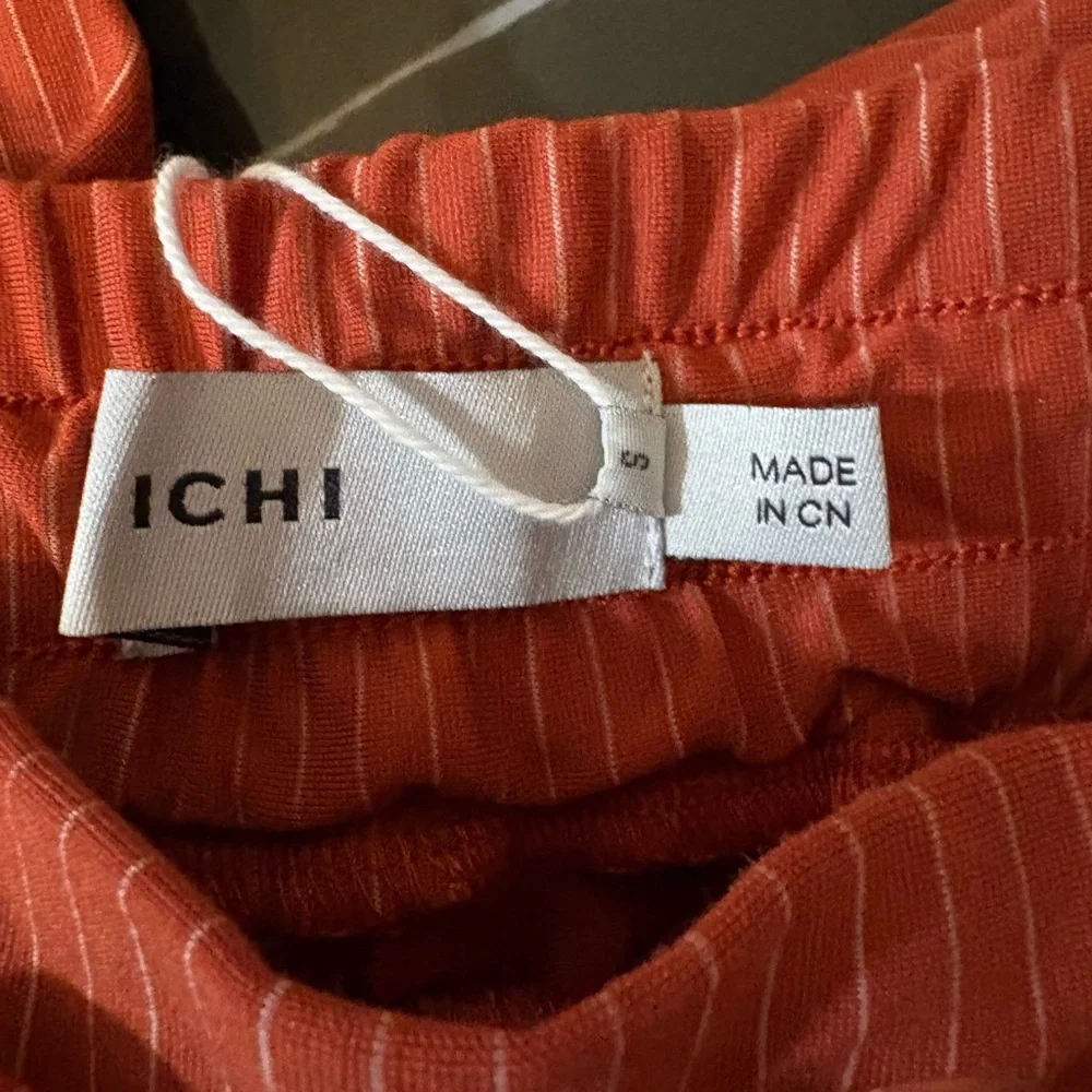 ICHI Women's Striped Straight Leg Pants in Rust Orange Size Small Preppy Office